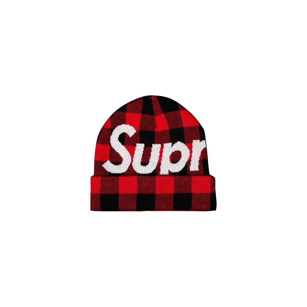 Бини Supreme Big Logo Beanie 'Красная клетка' 1