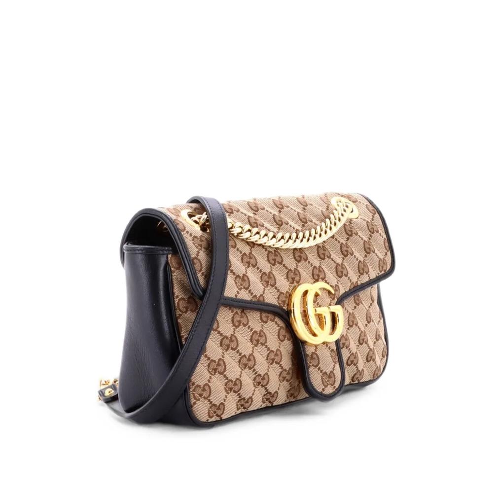 Маленькая сумка на плечо GG Marmont Flap Bag Diagonal Quilted GG Canvas with Leather 2