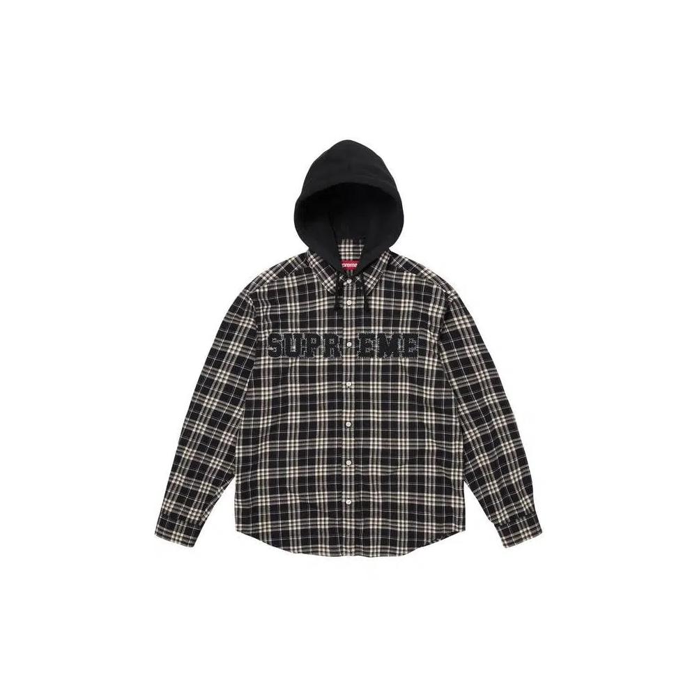 Фланелевые рубашки Supreme Appliqué Hooded Flannel Shirt 'Black' 1