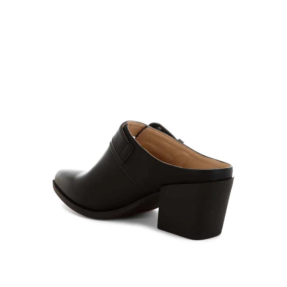 Мюли с резной пряжкой черного цвета Carved Buckle Statement Mules in Black 3