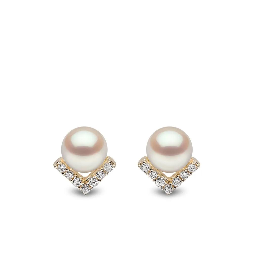 Серьги-гвоздики Trend из желтого золота с бриллиантами и жемчугом 1