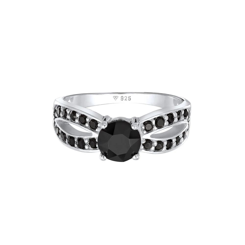 Swarovski® Черное кристальное гламурное кольцо – 925 серебро 4