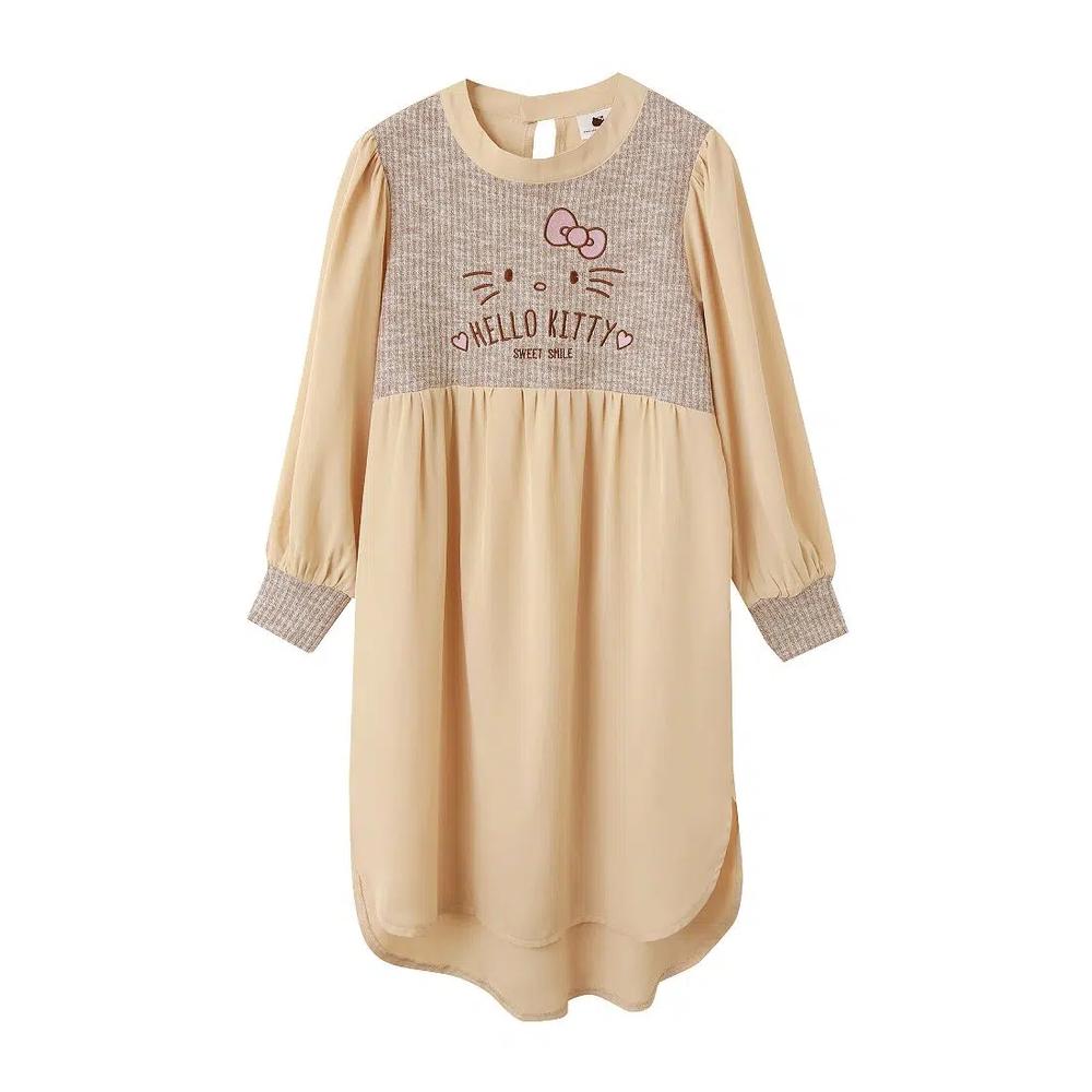 HELLO KITTY Пэчворк рифленое вышитое платье мини с перепадом длины [KB1395] 5
