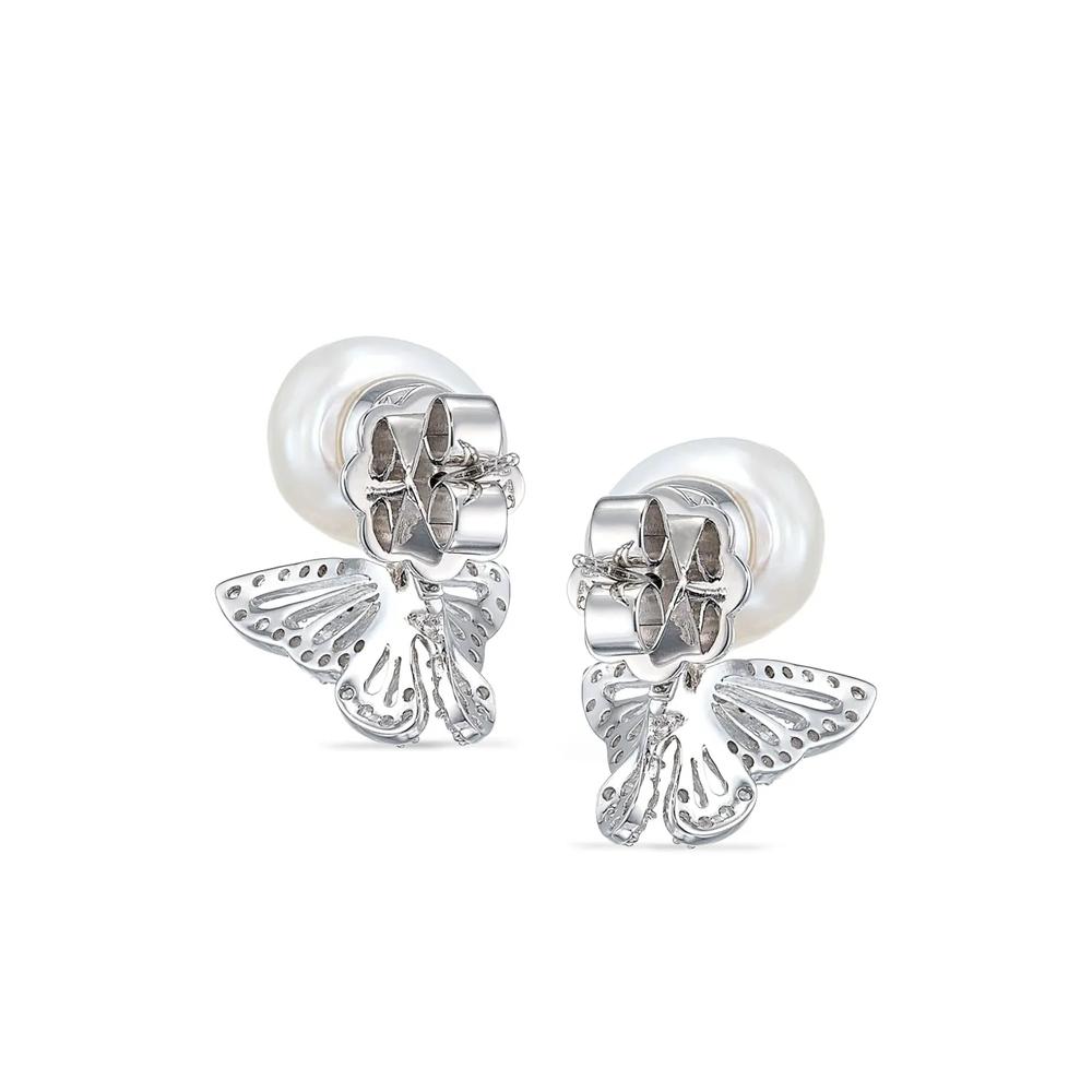 Серьги Butterfly из белого золота с жемчугом и бриллиантами 2