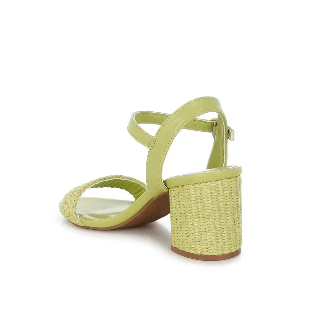 Зеленые босоножки на каблуке-блоке с пряжкой из рафии 3