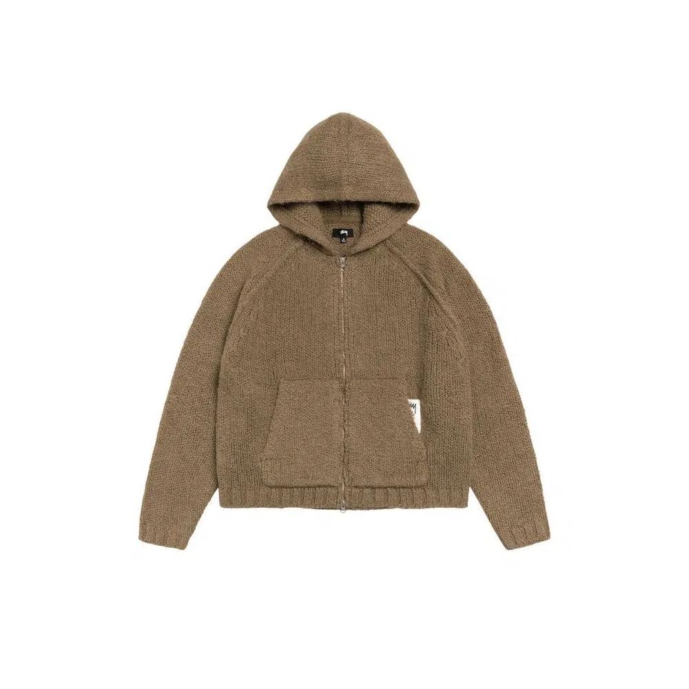 Молнии Stussy Chunky Knit Zip Hoodie 'Fossil' 1