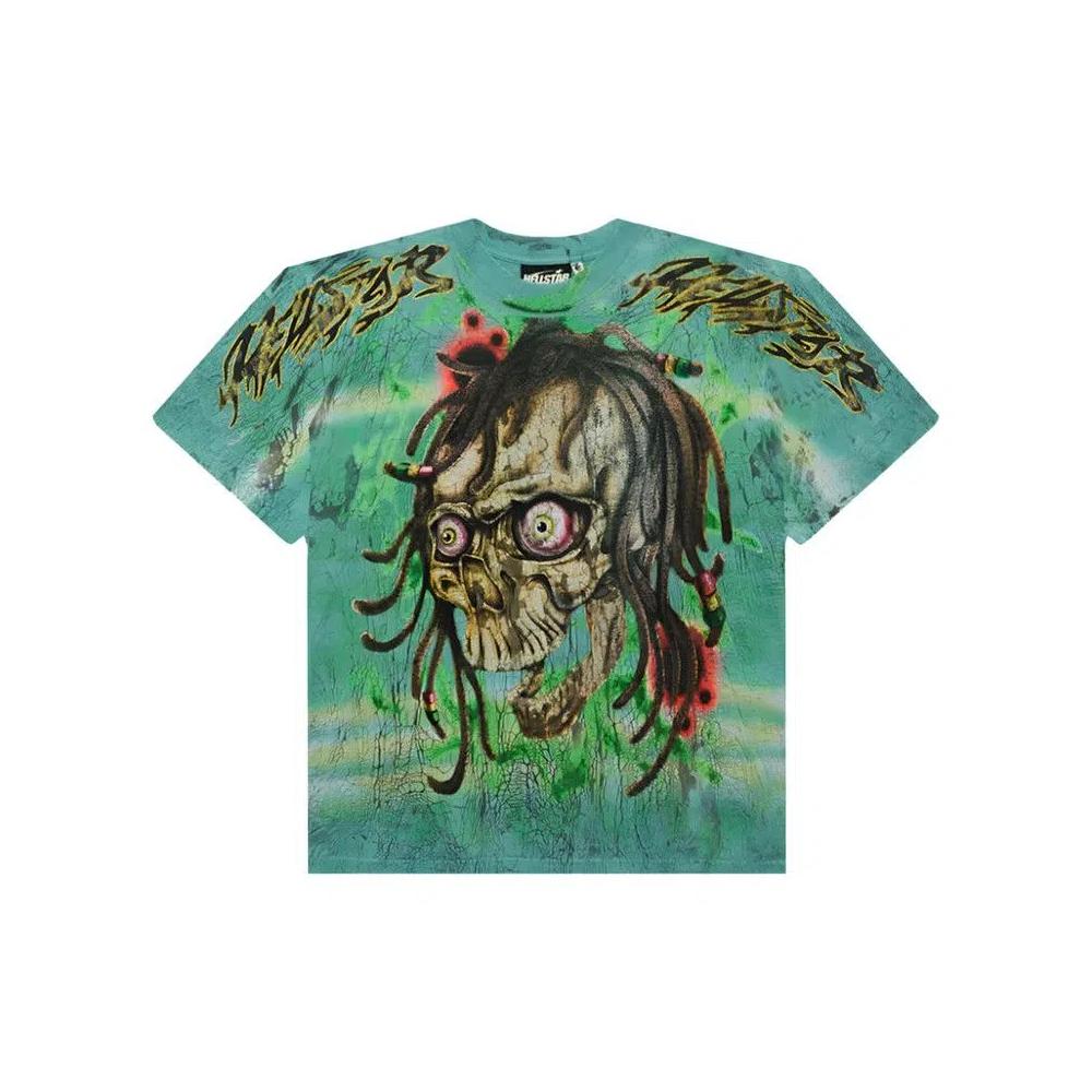 Футболка с коротким рукавом Hellstar Rasta Skull Tye-Dye 'Green' 1