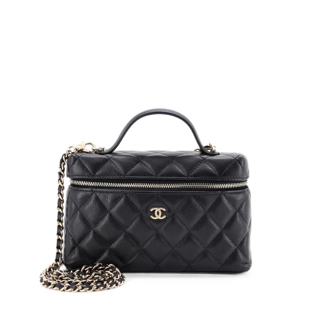 Classic Top Handle Slim Vanity Case with Chain Quilted Caviar Small satchel 1