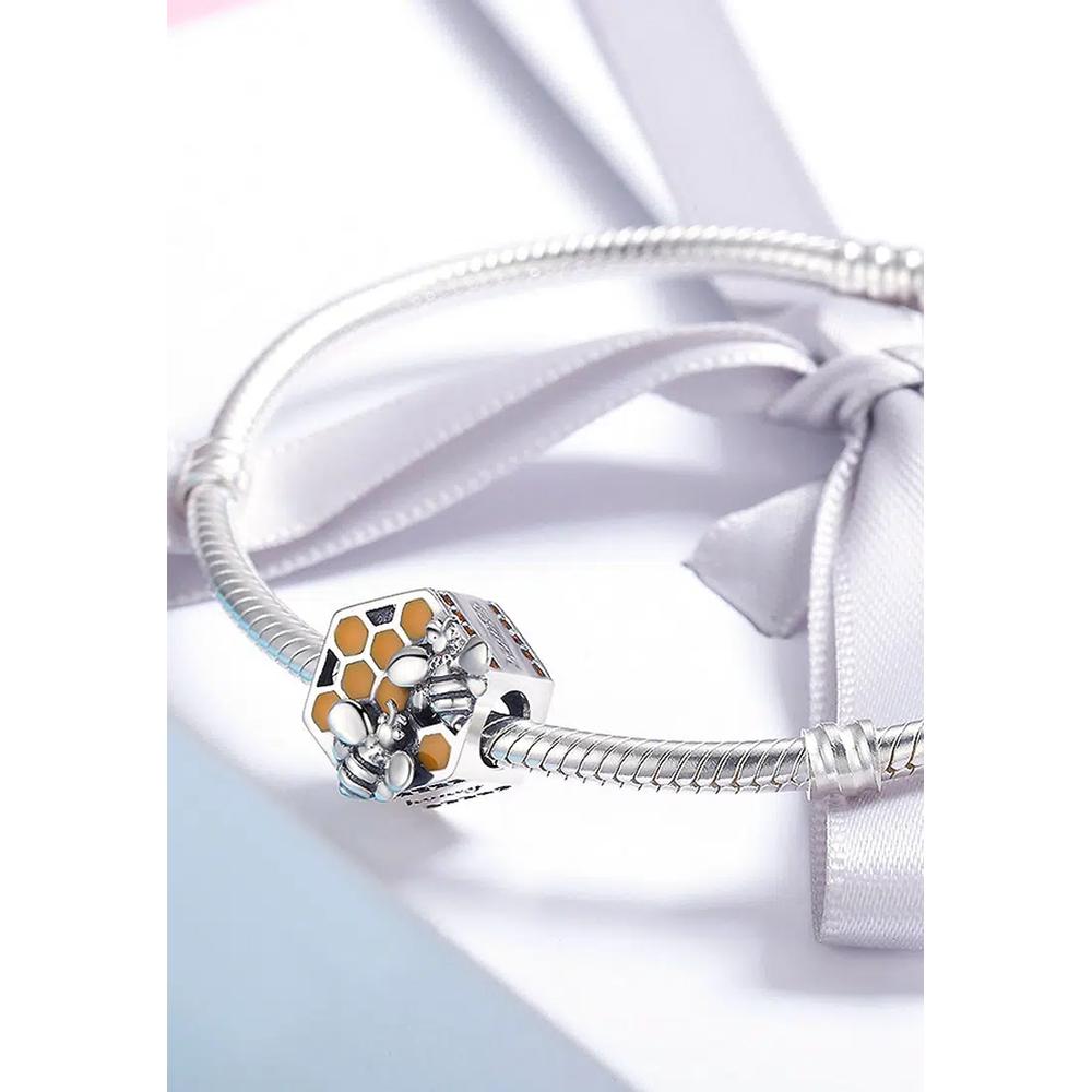 Шарм Solid 925 Sterling Silver HoneyComb Duo Bees 3