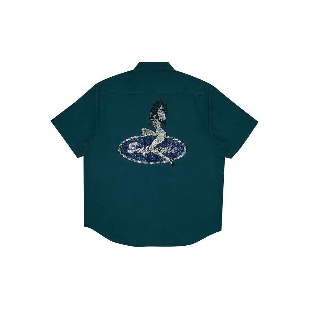 Овершерты Supreme Rhinestone Pin Up Short-Sleeve Work Shirt 'Work Green' 2