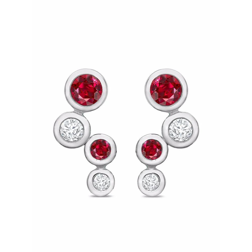 Серьги Bubbles из белого золота с бриллиантами и рубином 1