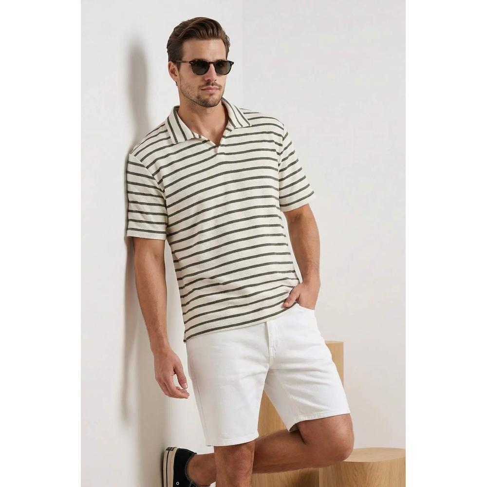 Зеленая футболка-поло Regular Fit с текстурными полосками Tmnss26Po00013 2