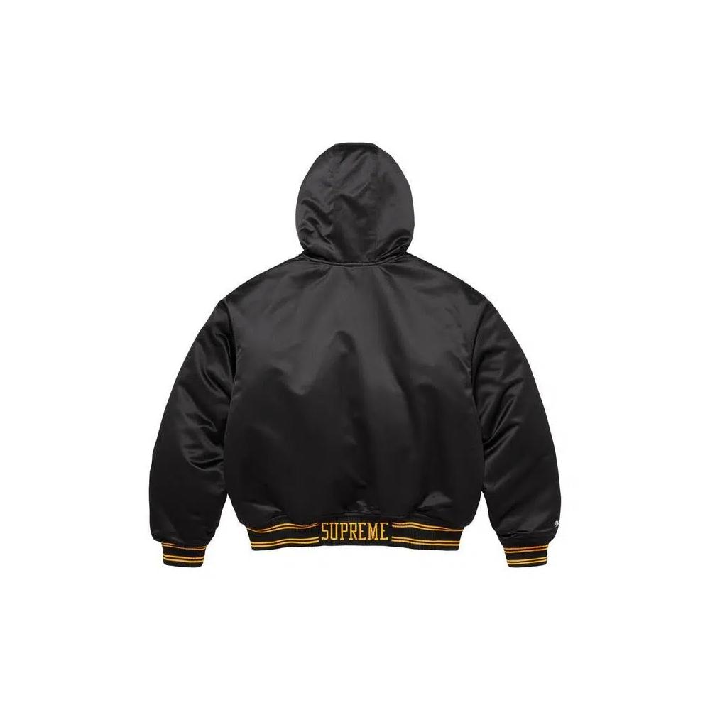 Варсити-куртки Supreme x Mitchell & Ness Lined Hooded Satin Varsity Jacket 'Black' 2
