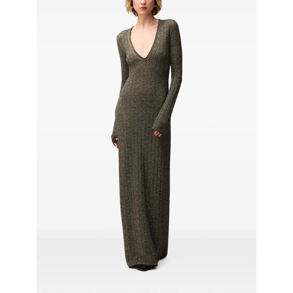 Жаккардовое платье макси с V-образным вырезом 2