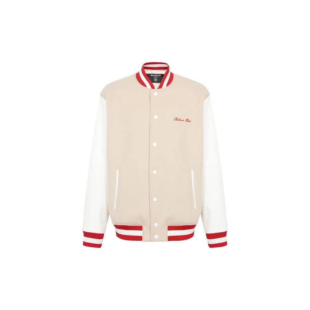 Куртка-варсити Balmain Bicolor Signature Varsity Jacket 'Ivory/Off White/Red' 1