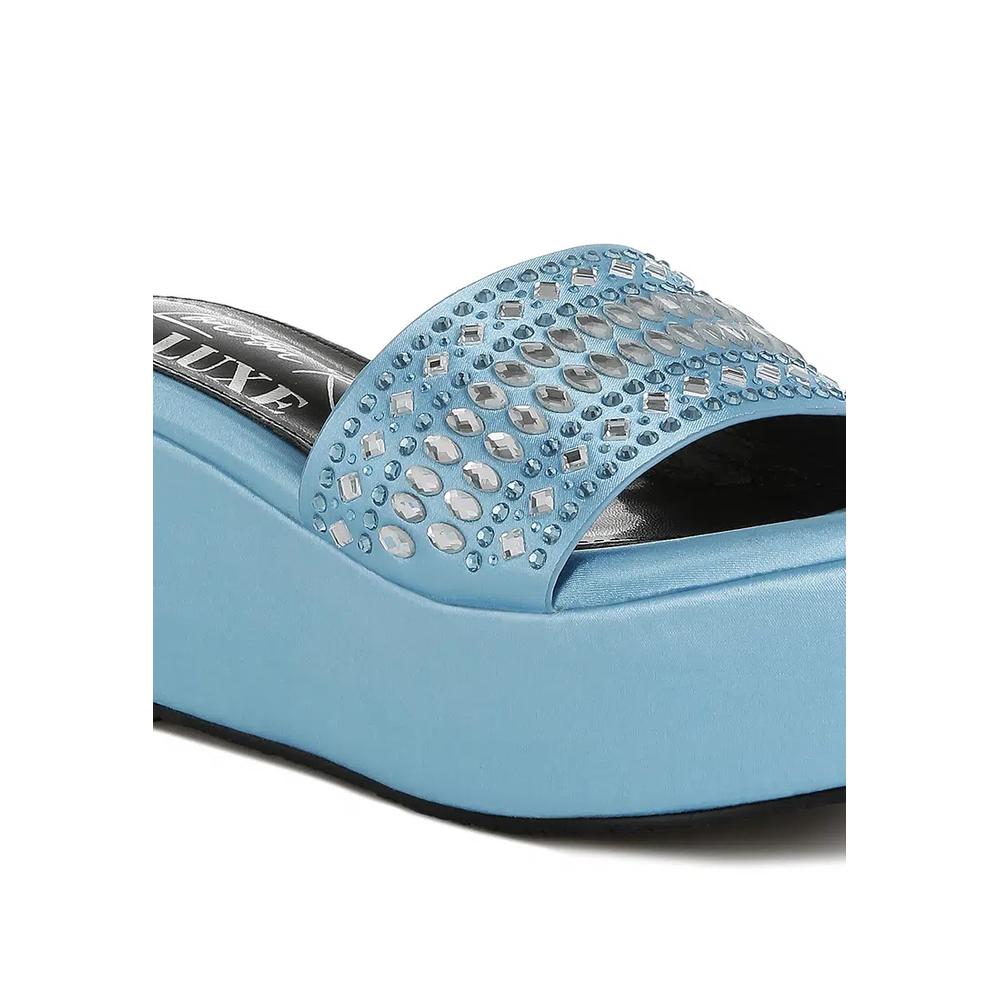 Diamante & Rhinestone Detail Stylish Flatforms в синем цвете 8