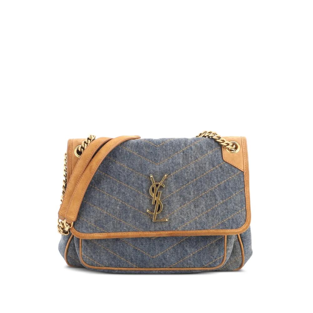 Сумка на плечо Niki Chain Flap Bag Matelasse Chevron Denim with Suede Medium 1