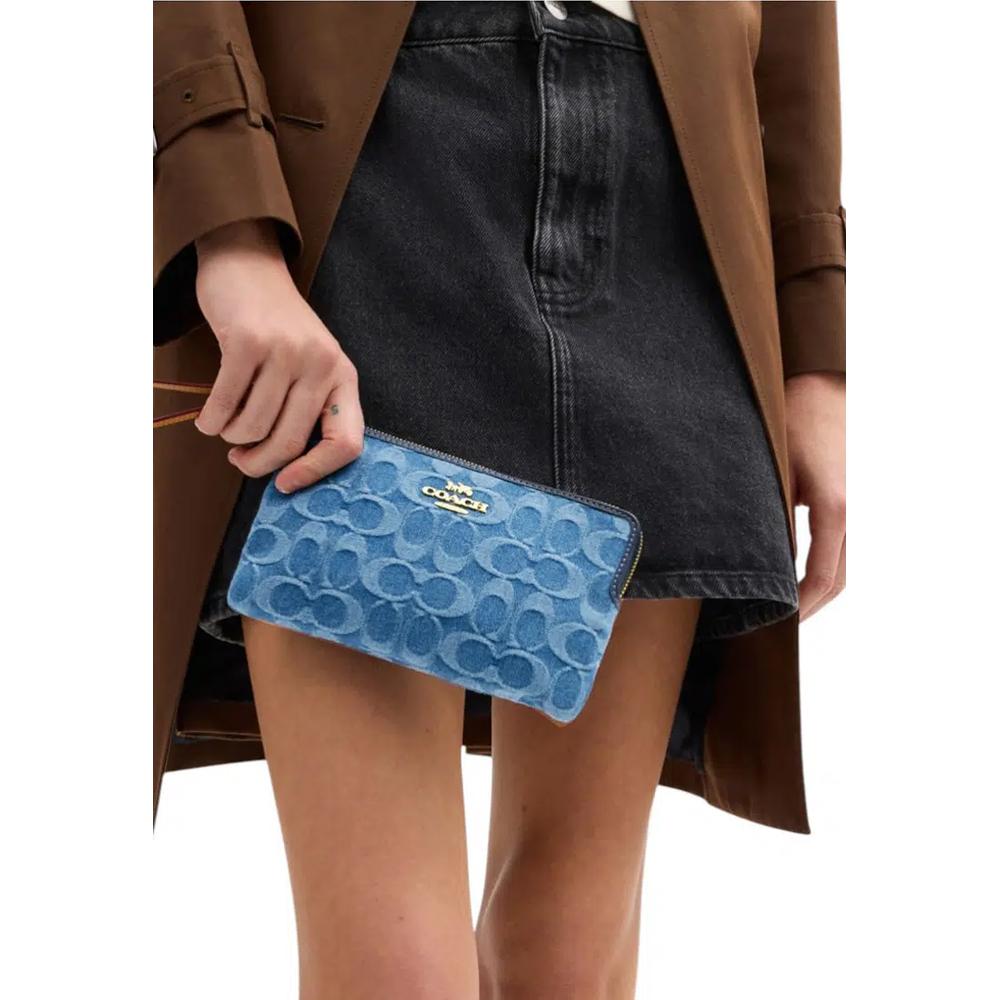 Большой клатч на молнии с уголком Signature Denim - Индиго 5