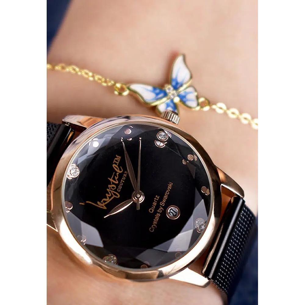 Часы Krystalline Sleek Gold on Black, инкрустированные кристаллами SWAROVSKI® 5