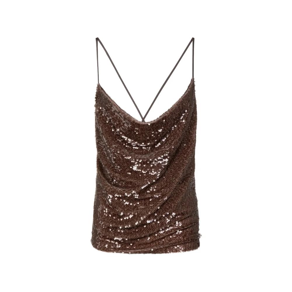 sequin-embellished cowl-neck top 1