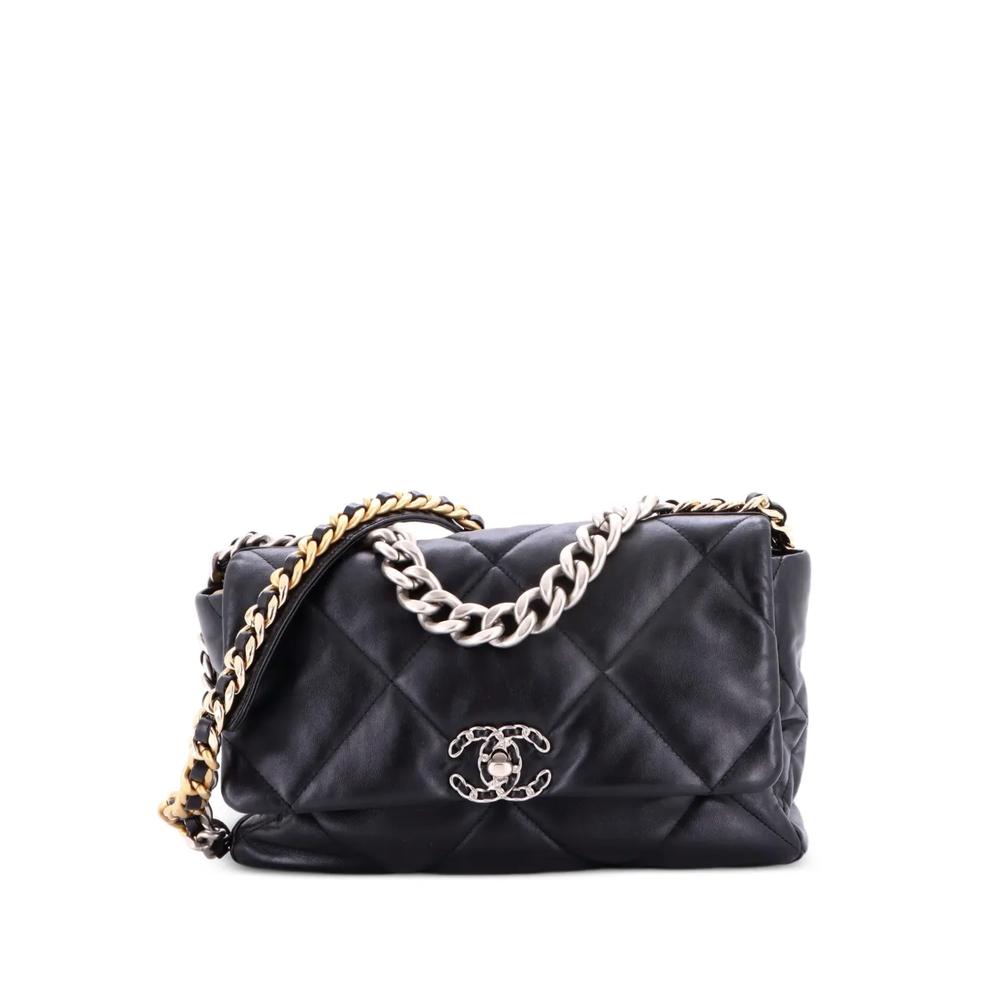 Большая стеганая сумка на плечо 19 Flap Bag Shiny Crumpled Calfskin 1