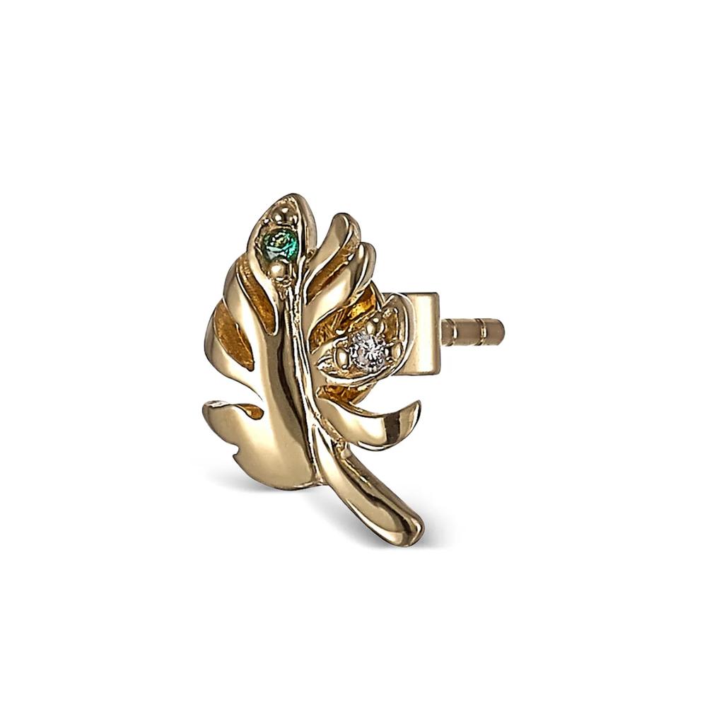 Серьги Palm из желтого золота с бриллиантами и изумрудами 2
