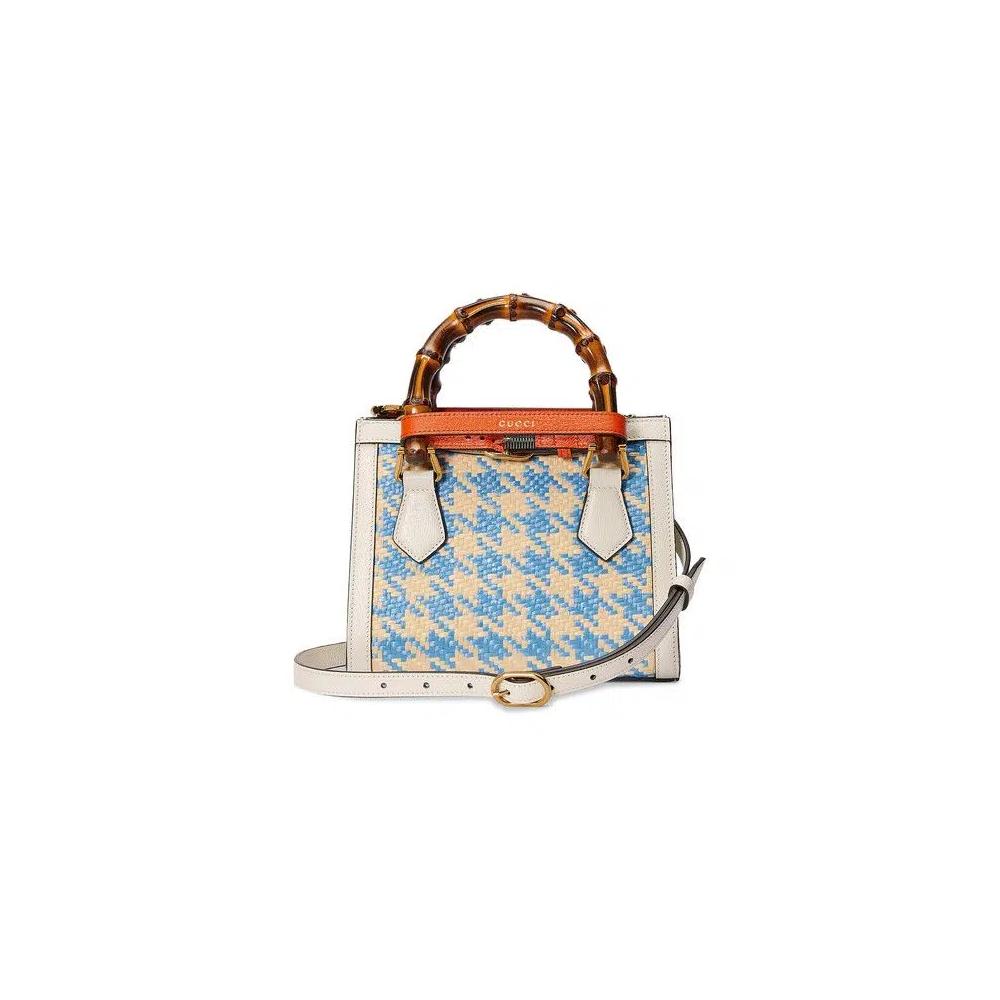 Сумка-тоут Gucci Diana Mini Houndstooth Raffia Effect Tote Bag 'Синий' 2