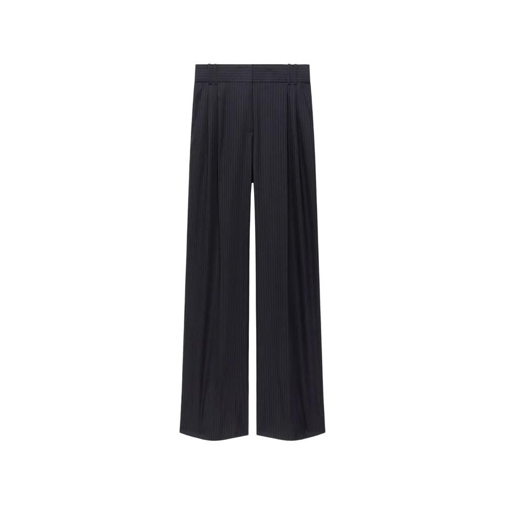 Брюки в тонкую полоску со складками 1