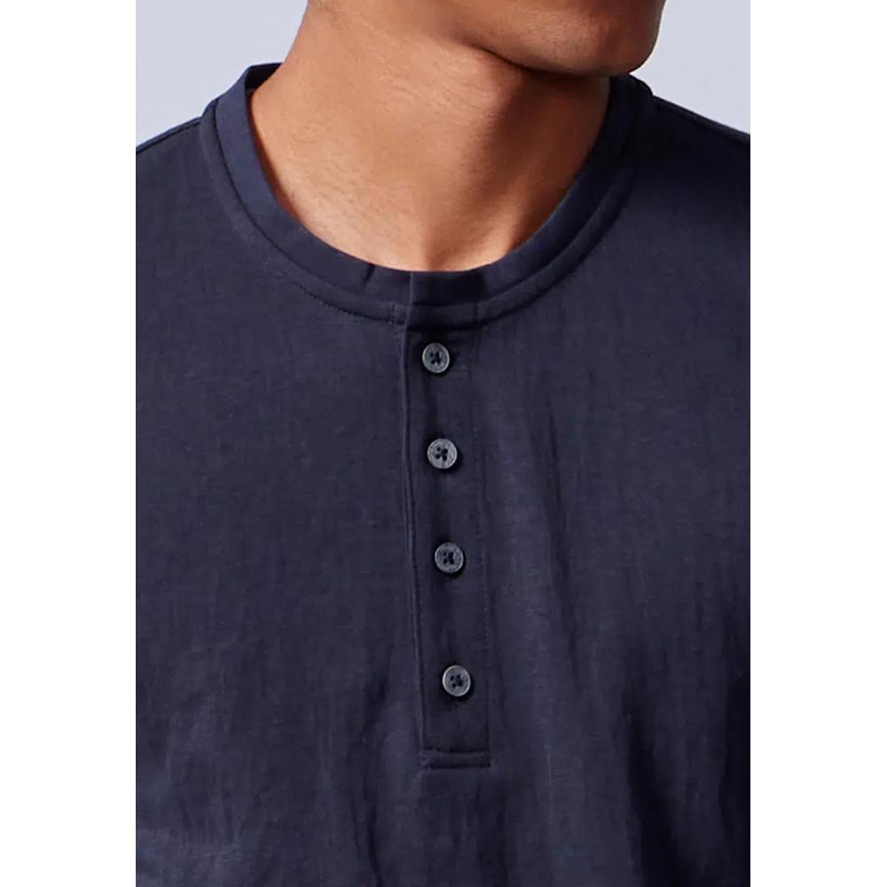 Футболка-поло Henley из льняной текстуры, туманно-синяя 5