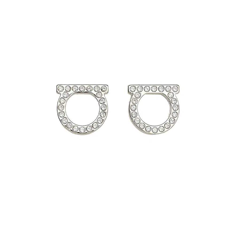 FERRAGAMO Orecchini Gancini Кристаллы серебряного цвета 696574 1