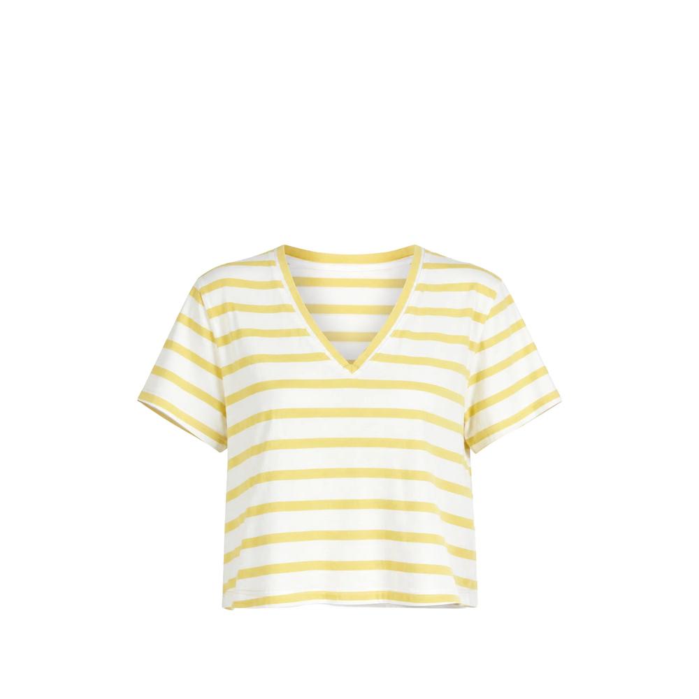 striped Shrunken V-neck T-shirt 1