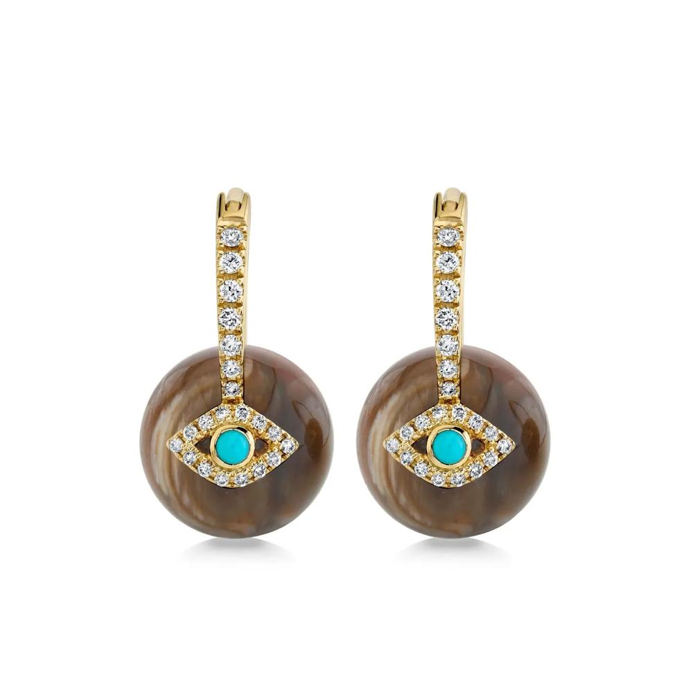 Серьги-подвески Evil Eye из желтого золота с бриллиантами 1