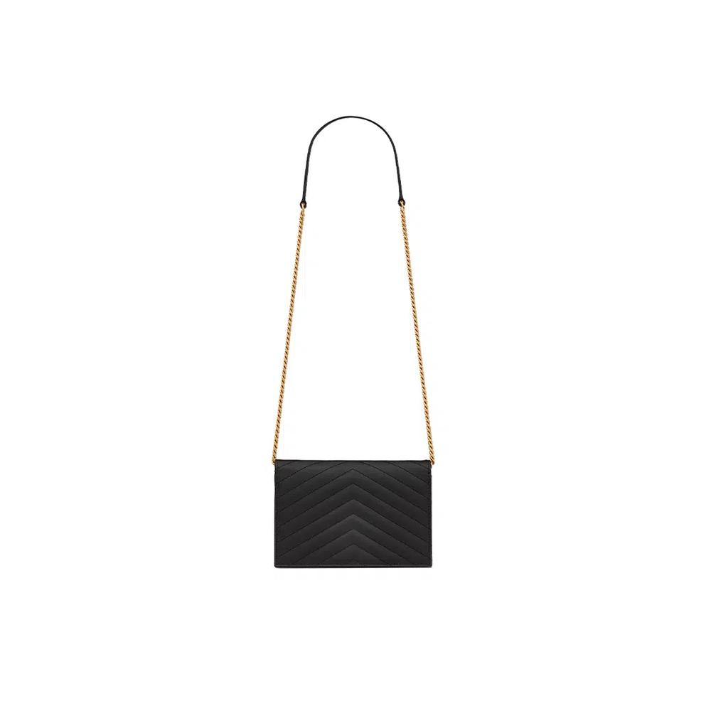 Yves Saint Laurent Cassandre Кошелек-конверт на цепочке из зернистой кожи, черный 3