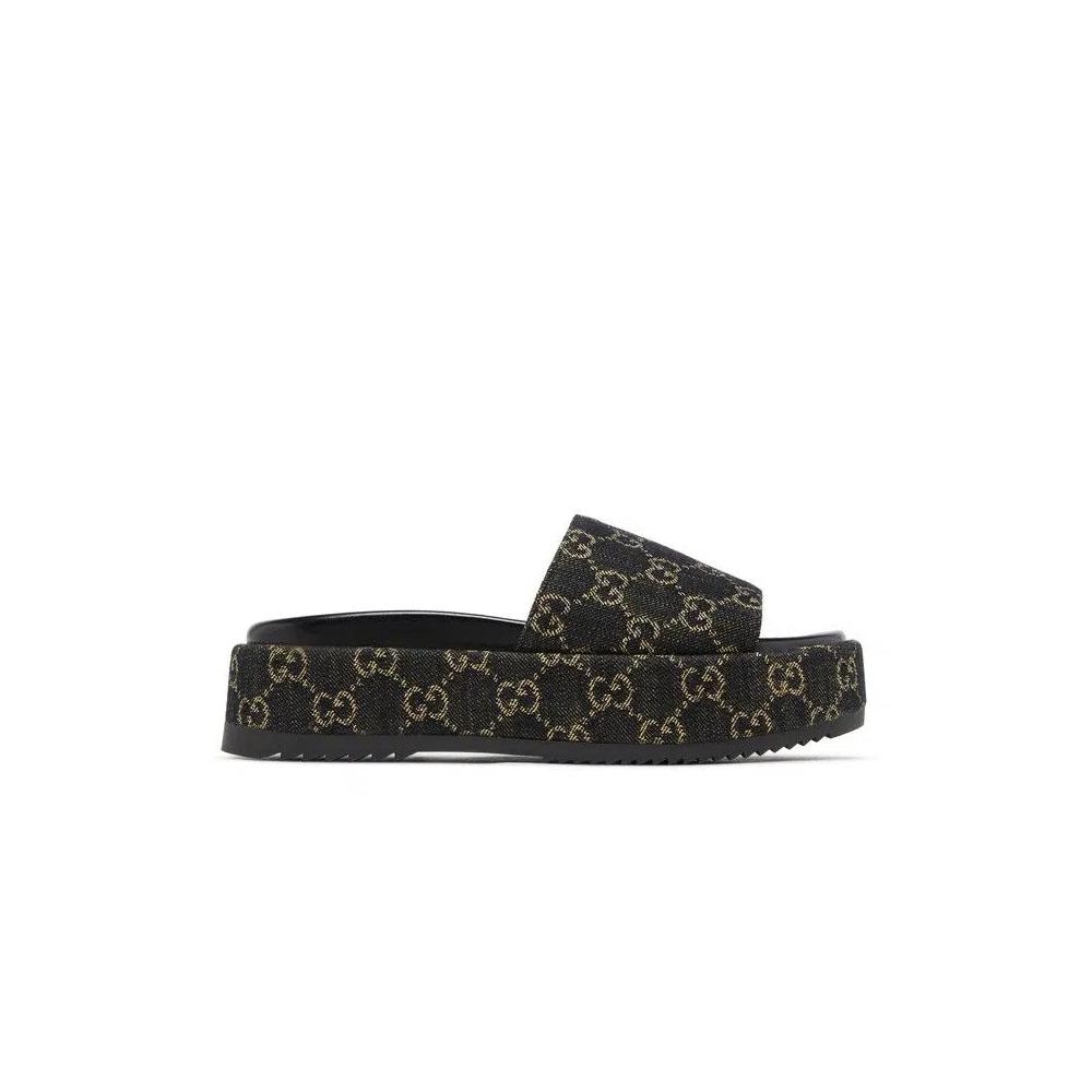 Слайды Gucci Wmns GG Lame Platform Slide Sandal 'Black' 1