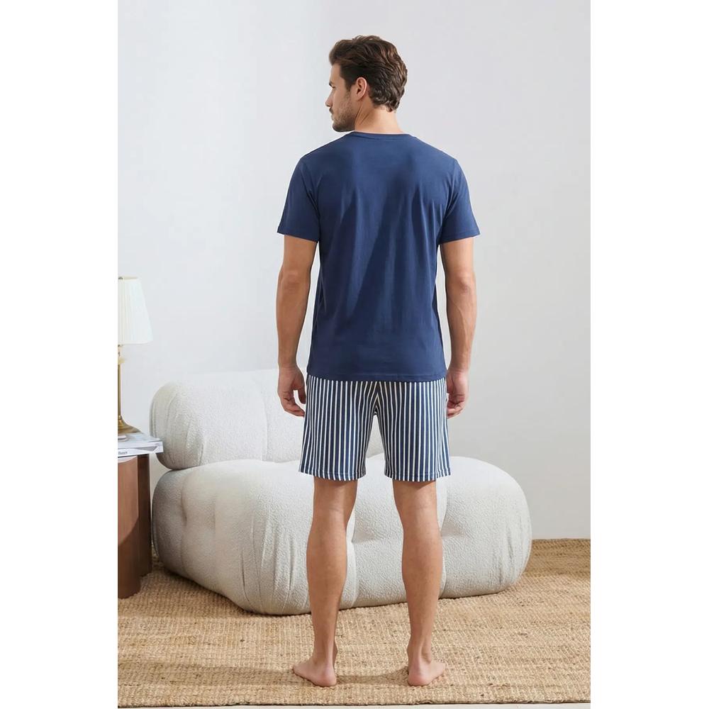 Индиго пижамный набор Regular Cotton с коротким рукавом, принтом медвежонка и полосатым низом Tmnss26Pt00013 3