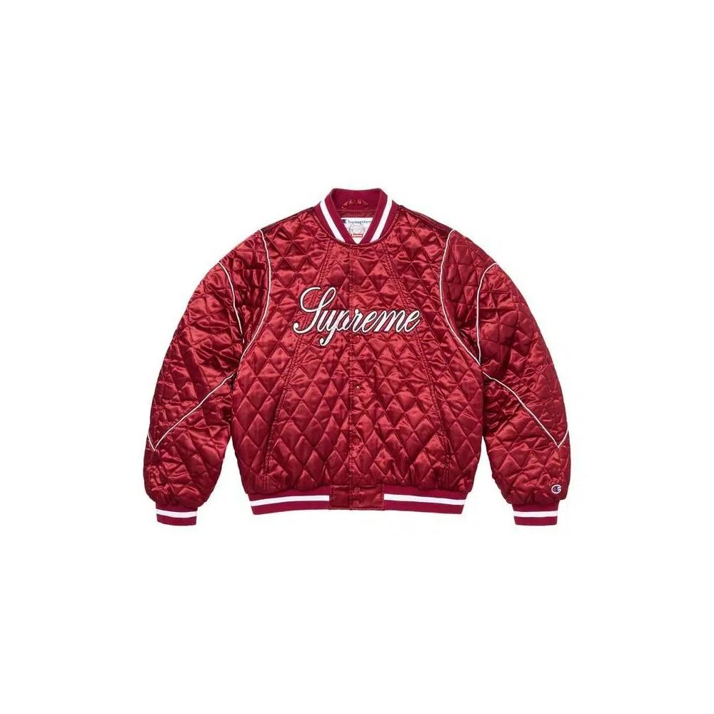 Бомберы Supreme x Champion Quilted Satin Varsity Jacket 'Dark Red' 1