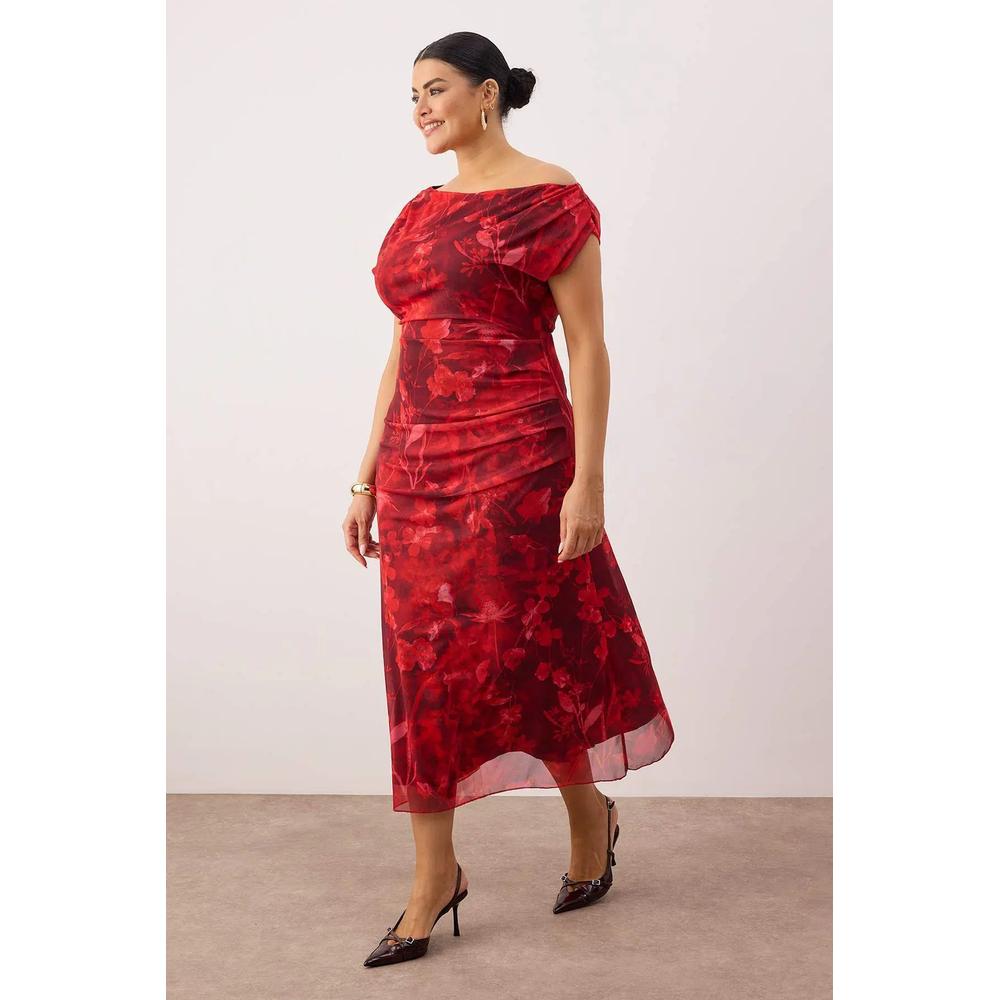 Платье Red-Multicolor Midi Bodycon Tulle Knitted Plus Size Tbbss25Ah00249 2