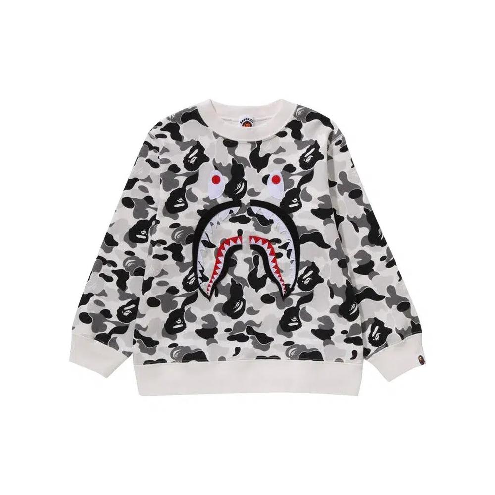 Свитеры BAPE Kids ABC Camo Shark Patch Crewneck 'Grey' 1