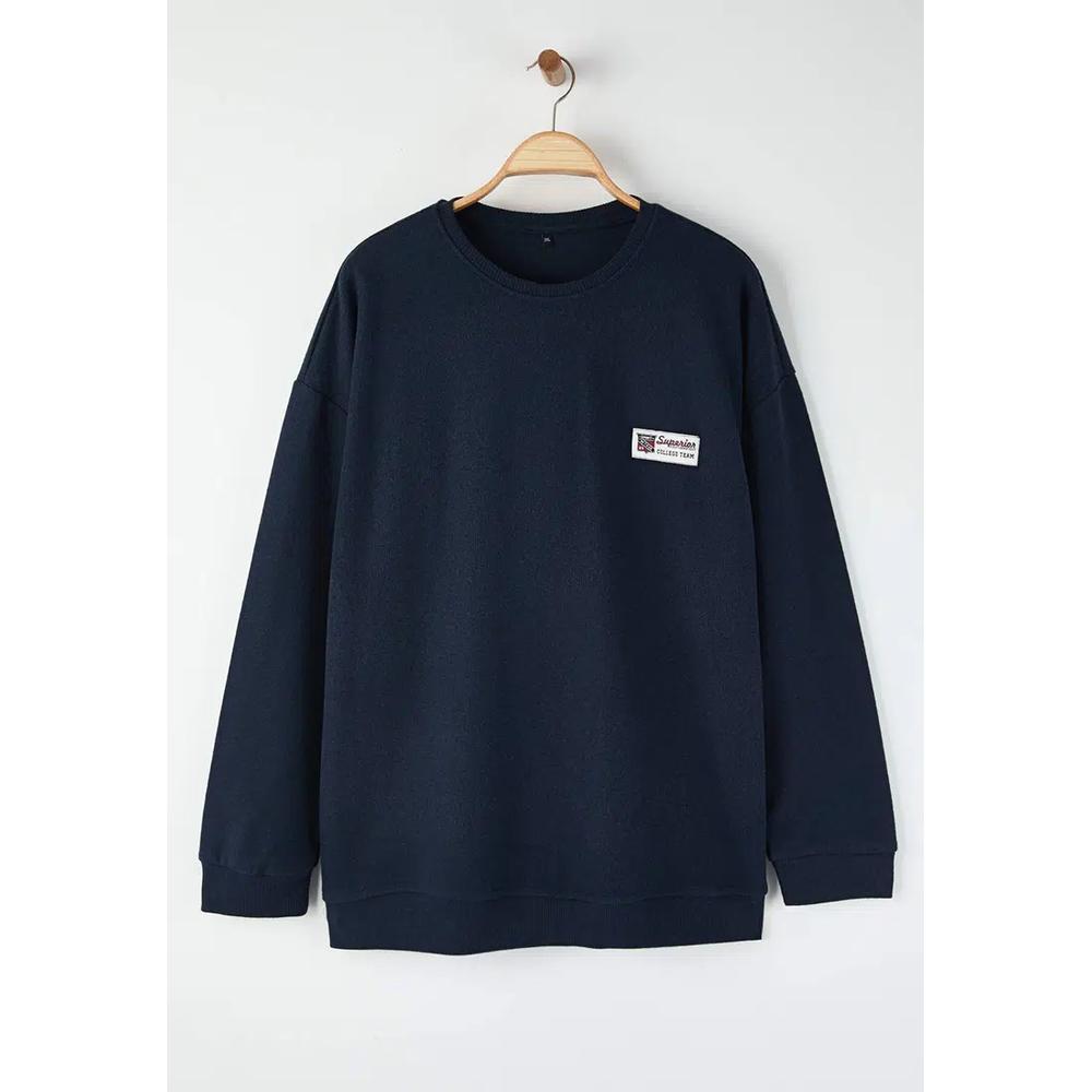 Темно-синий New Oversize/Wide Soft Textured College Unlined Plus Size Sweatshirt Tmnaw26Ao00007 2
