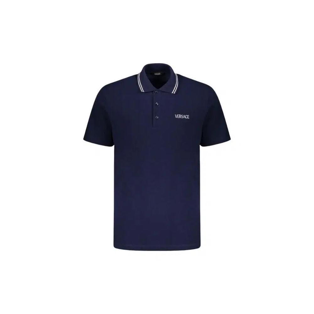 Поло Versace Embroidered Cotton Polo Shirt «Blue» 1