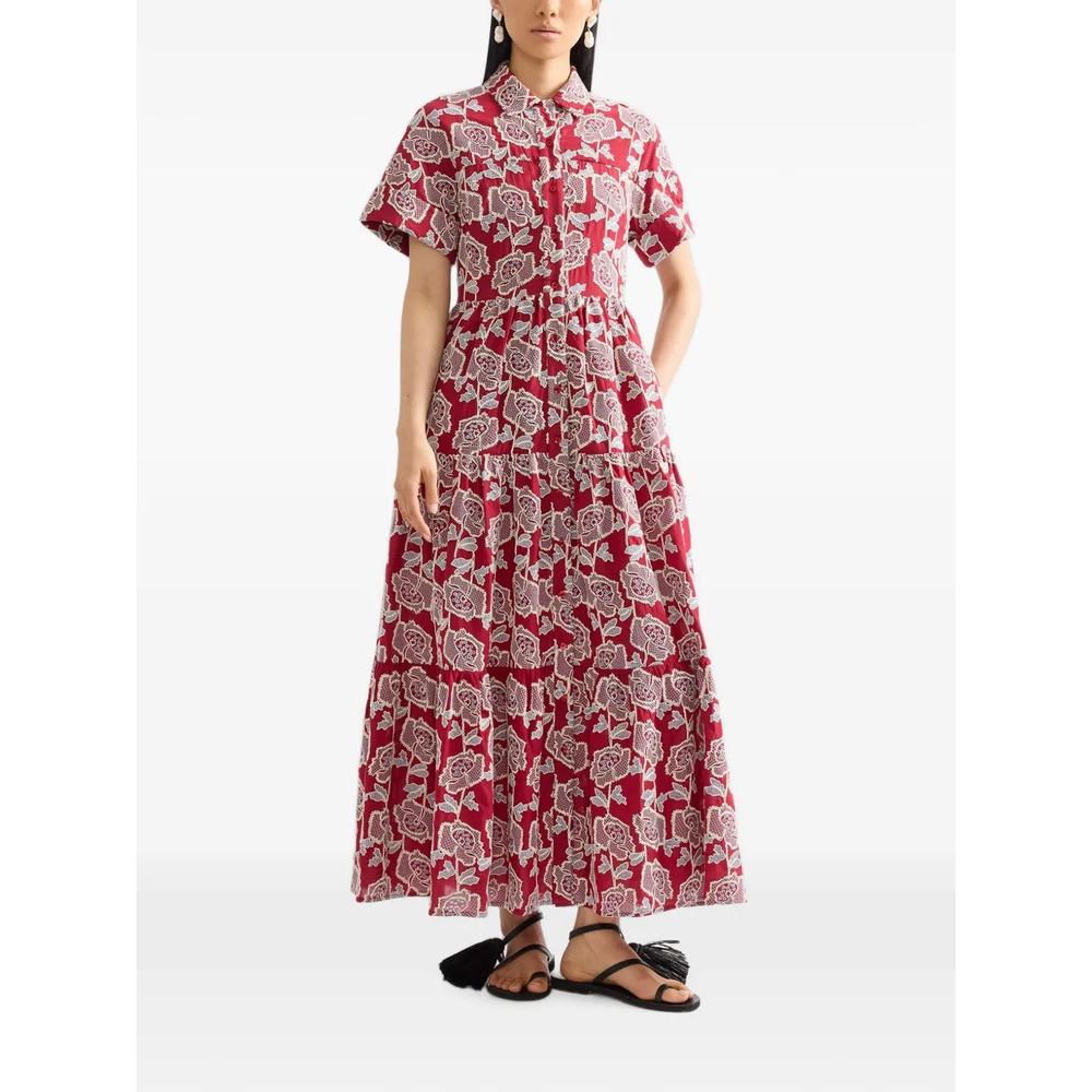 floral-embroidered tiered midi shirt dress 2