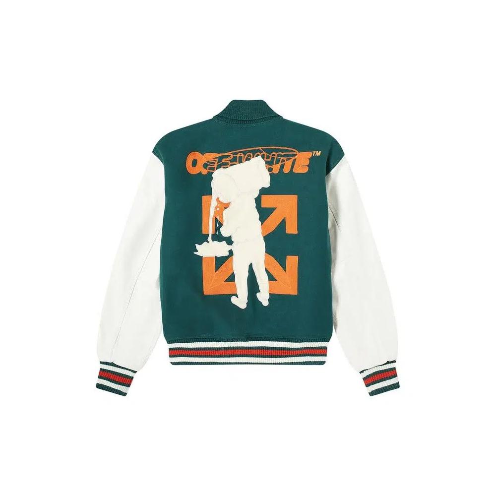 Варсити-куртки Off-White Barrel Leather Varsity Jacket 'Зеленый/Оранжевый' 2