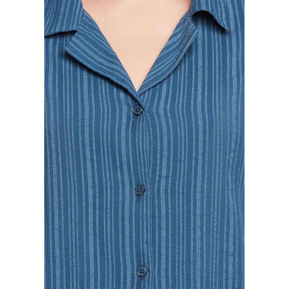 Clovia Sassy Stripes рубашка на пуговицах и пижама в темно-синем цвете - хлопок 5