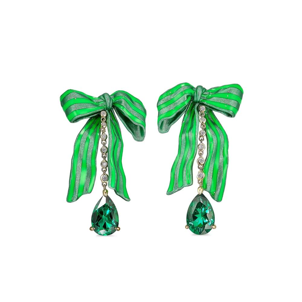 Серьги Bardot Bow из белого золота с бриллиантами и изумрудами 1