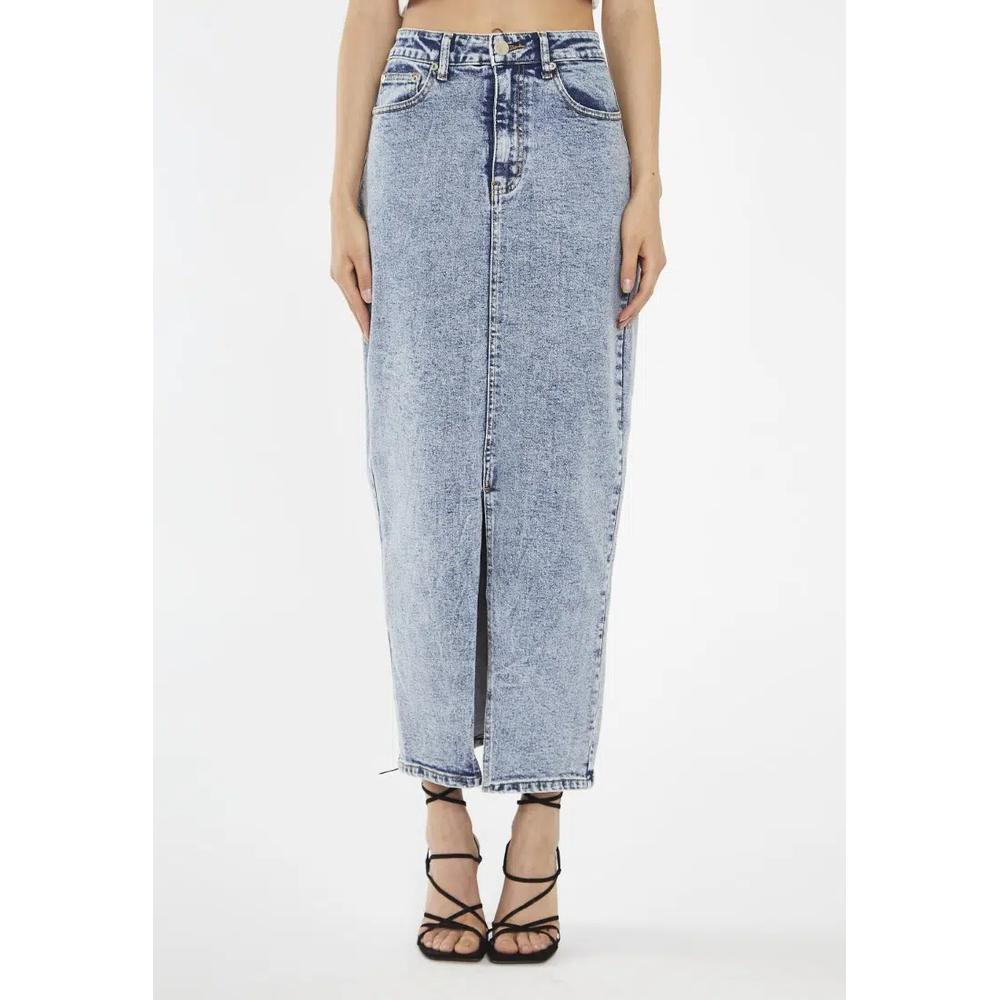 Джинсовая юбка-миди Blue Acid Wash Center Split Denim Midi Skirt 3
