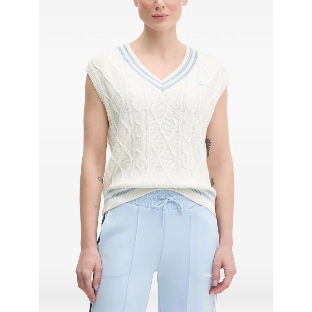 striped-trim cable-knit vest 1