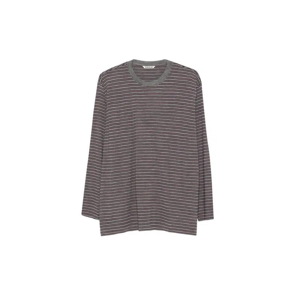 Футболки с длинным рукавом Auralee Soft Smooth Wool Stripe Jersey Long Sleeve Tee 'Серая полоска' 1