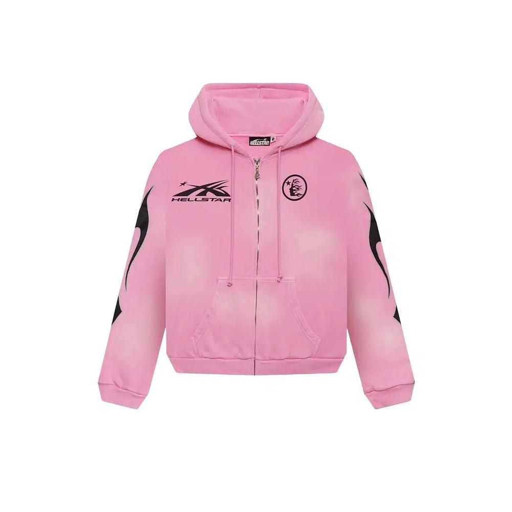 Молнии Hellstar Sports Flame Zip Up Худи 'Розовый' 1