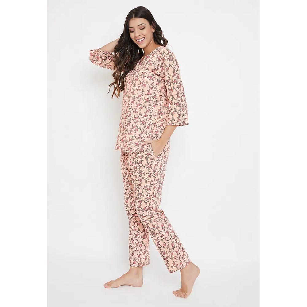 Clovia Pretty Florals топ и пижама персиково-розового цвета — 100% хлопок 2