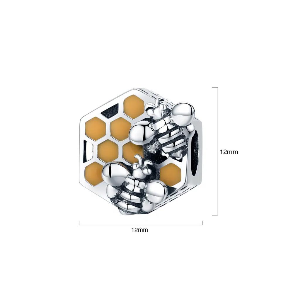 Шарм Solid 925 Sterling Silver HoneyComb Duo Bees 4